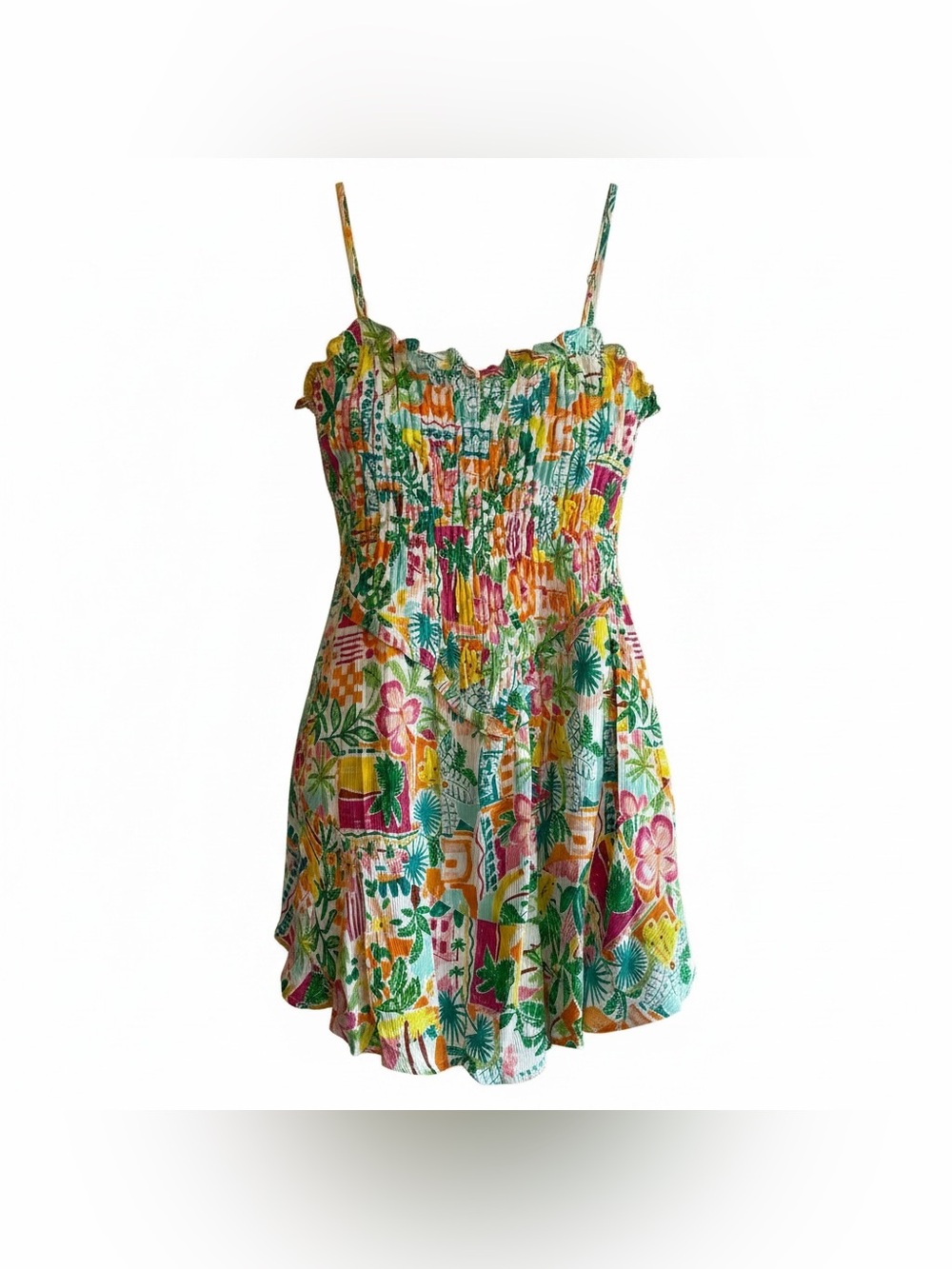 No Boundaries Smocked Sundress Romper Women L Floral Print Lined Adjust Straps